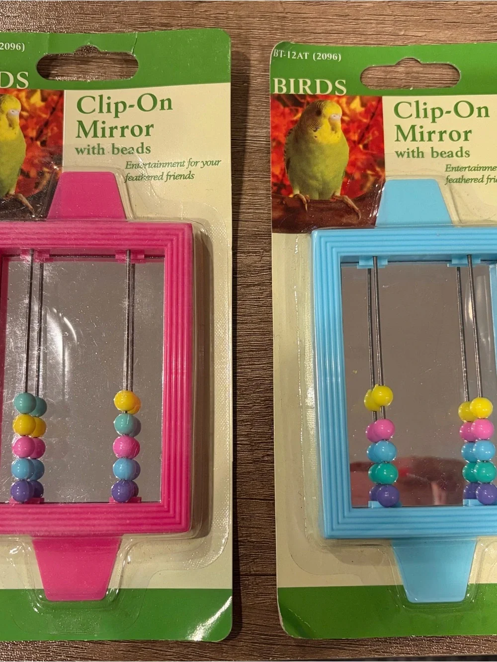 Birds Clip-On Mirror with Beads for birds – Pink & Blue
